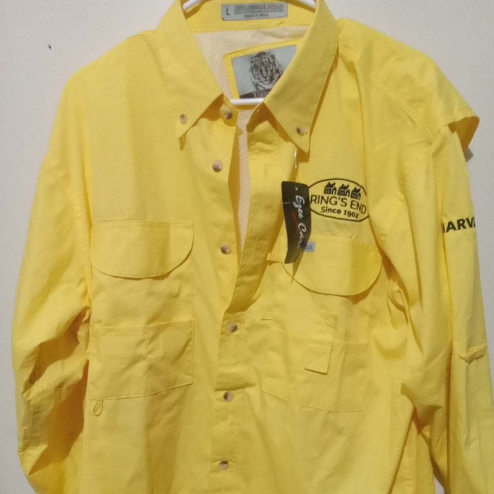Tiger Hill fishing Shirt Yellow Long Sleeve Button-Up Shirt men size L